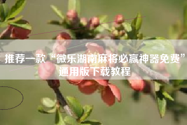 推荐一款“微乐湖南麻将必赢神器免费”通用版下载教程